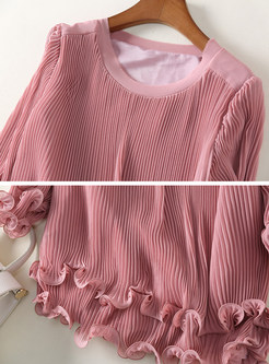 Cute Pink Three Quarters Sleeve Loose T-shirt
