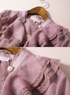 Silk Vintage Falbala Collar Flare Sleeve Blouse