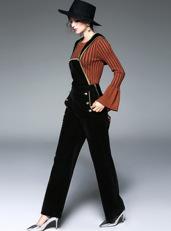 Vintage Flare Sleeve Sweater & Black Loose Overall