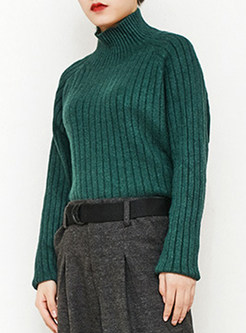 Turtle Neck Knit Loose Solid Color Sweater