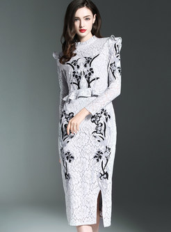 Vintage Lace Embroidered Maxi Dress