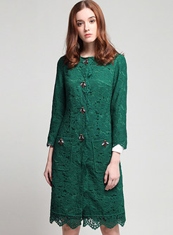Sweet Medium-length Lace Hollow Out Coat
