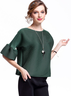 Straight Pure Color Flare Sleeve T-shirt