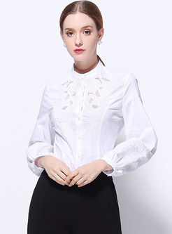 Stand Collar Hollow Patch Embroidery Blouse