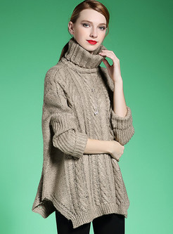 Turtle Neck Asymmetric Thick Loose Sweater