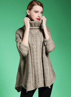 Turtle Neck Asymmetric Thick Loose Sweater