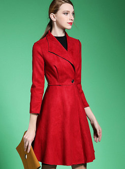 Turn Dwon Collar A-Line Suede Stylish Trench Coat