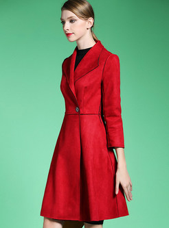 Turn Dwon Collar A-Line Suede Stylish Trench Coat