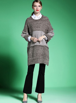 Loose Patch Pullover Thick O-Neck Sweater