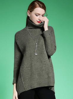 Turtle Neck Solid Color Brief Patch Sweater