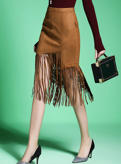 Vintage Tassel Asymmetric Stylish Skirt