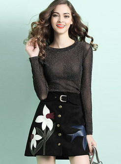 Brief Embroidered Long Sleeve Two-piece Outfits
