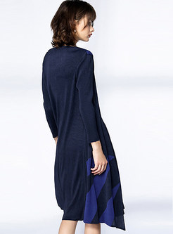 Stylish Hit Color Pleat Cardigan Long Sleeve Coat