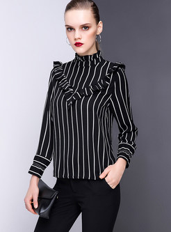 Brief Stripe Turtle Neck Two-piece Outfits