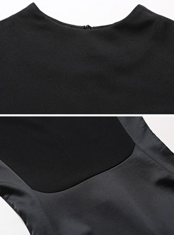 Black Velvet Long Sleeve Patchwork Skater Dress