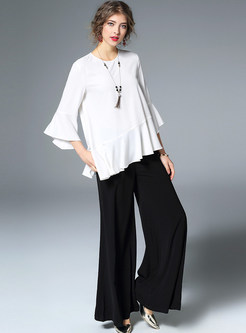 Brief White Flare Sleeve Blouse & Black Loose Flare Pants