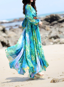 Off Shoulder Long Sleeve Beach Maxi Dress