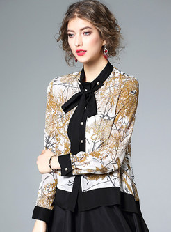 Casual Loose Print Stand Collar Blouse