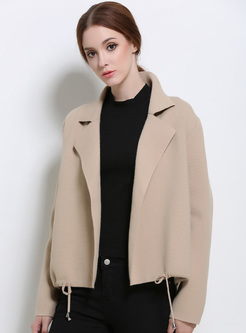 Straight Lace-up Notched Collar Knitted Coat