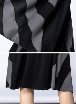 Stylish Hit Color Pleat Cardigan Long Sleeve Coat