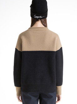 Casual Color-blocked High Neck Pullover Sweater