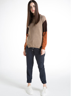 Vintage Color-blocked Split Casual Sweater
