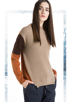 Vintage Color-blocked Split Casual Sweater
