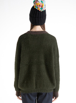 Thick Color-blocked Lantern Sleeve Sweater