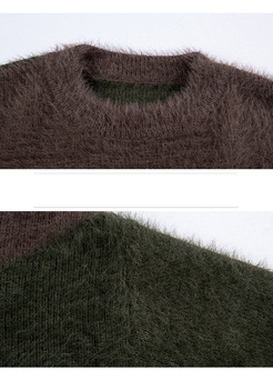 Thick Color-blocked Lantern Sleeve Sweater