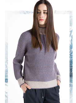 Loose Color-blocked Pullover Knitted Sweater