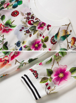 Elegant Flower Print Silk Pullover T-shirt