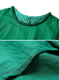O-Neck Short Sleeve Asymmetric Silk Print Shift Dress
