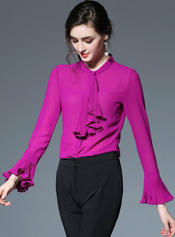 Flare Sleeve Solid Color Stylish Blouse