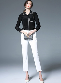 Stripe Color-blocked Lapel Single-breasted Blouse
