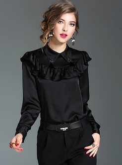 Stylish Turn Dwon Collar Solid Color Blouse