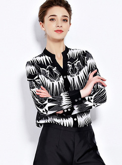 Loose Monochrome Color-blocked Single-breasted Blouse