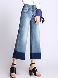 Stylish Color-blocked Frayed High Waist Jeans