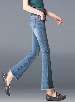 Elegant High Waist Tassel Elastic Jeans