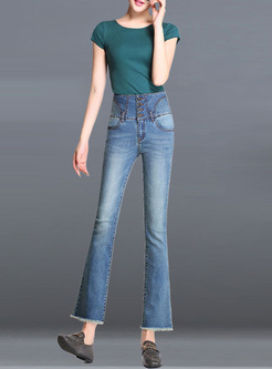 Elegant High Waist Tassel Elastic Jeans