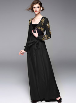Elegant V-neck Slit High Waist Maxi Dress