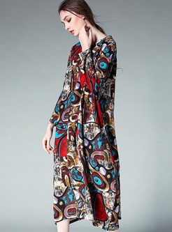 Ethnic O-neck Print Maxi Dress