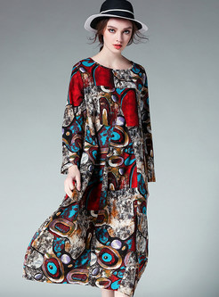 Ethnic O-neck Print Maxi Dress