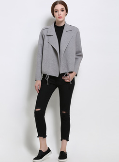 Straight Lace-up Notched Collar Knitted Coat