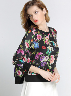 Vintage Floral Print Pullover Silk T-shirt