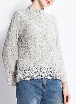 Sweet Lace Hollow Out Pullover T-shirt