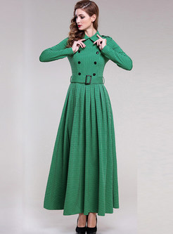 Vintage Turn Down Collar A-line Maxi Dress