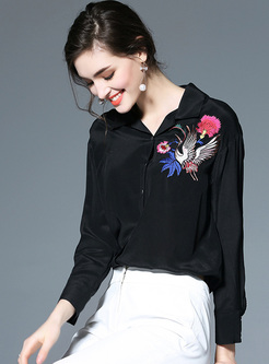 Elegant Lapel Embroidery Single-breasted Blouse