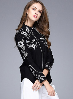 High-end Slim Embroidery Lapel Blouse