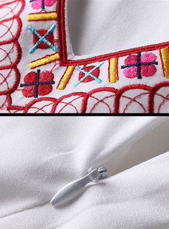 Bohemian Flounced Oversize V-neck Embroidery Chiffon Shift Dress