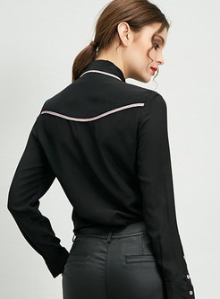 Brief Work Turn Down Collar Pure Color Blouse